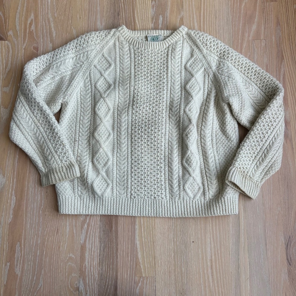 Vintage Blarney Woollen Mills Fisherman Aran Sweater Coastal Preppy Classic L